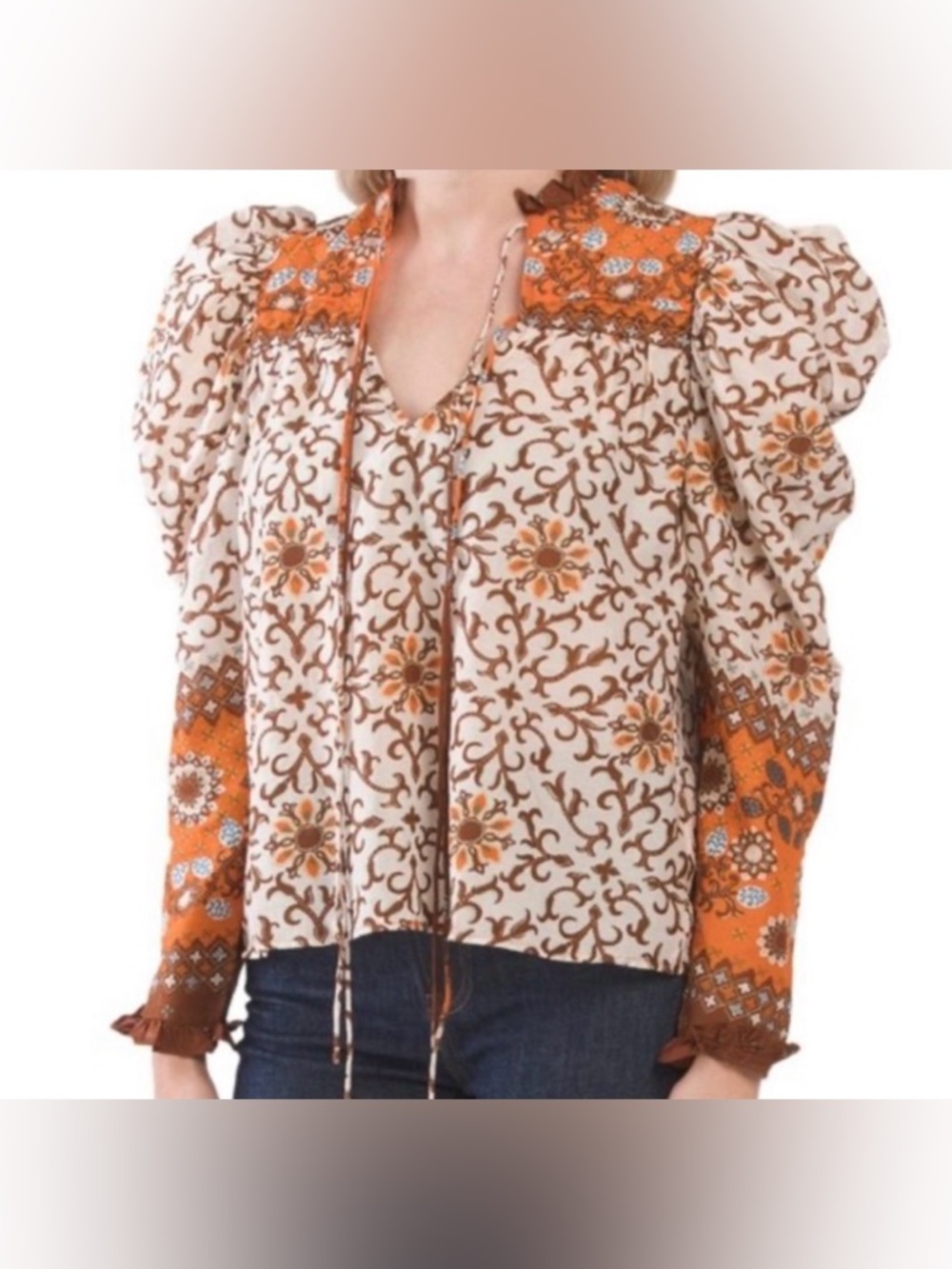 HOUSE OF HARLOW 1960 Ruffle Sleeve Blouse XS Boho Floral Revolve cottagecore